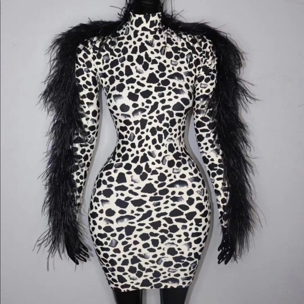 Black and white feather dress